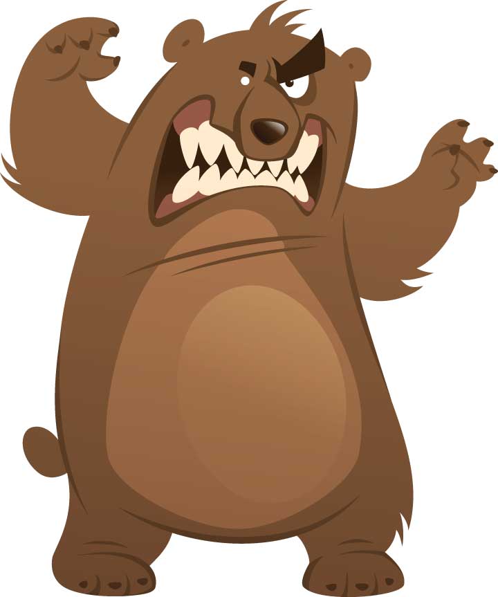 Drawing of a cartoonish angry bear