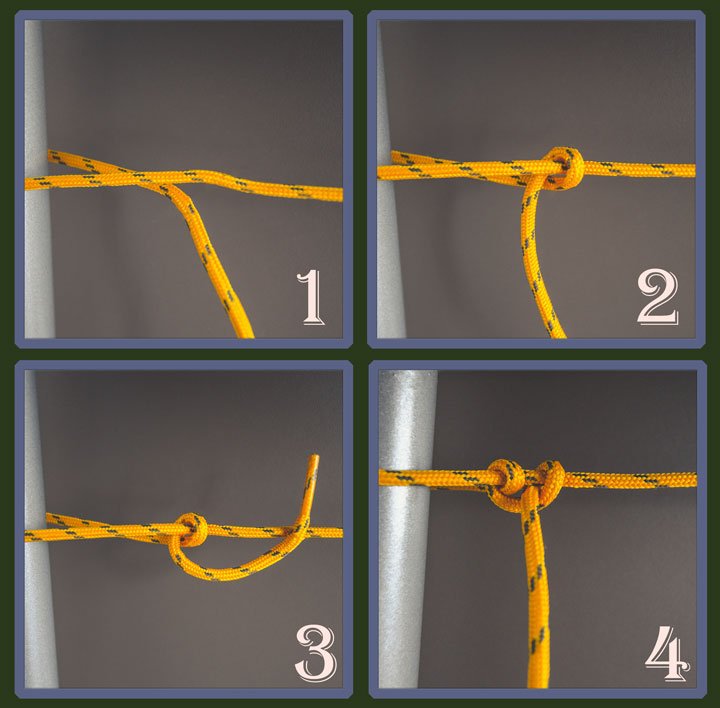 Sequence image to tie a two half hitches knot.