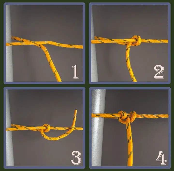 Sequence image to tie a two half hitches knot. 