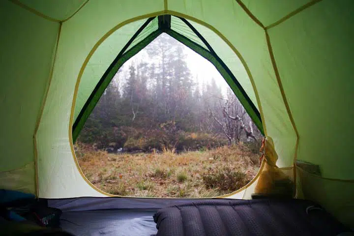 Photo of the rain from the safe and dry waterproofed tent. 