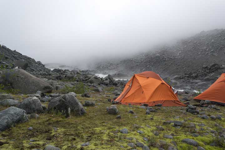 Tent under the rain. 