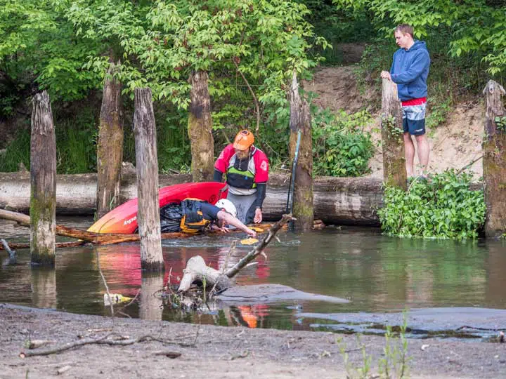 Practicing capsizing before approaching a waterfall. 