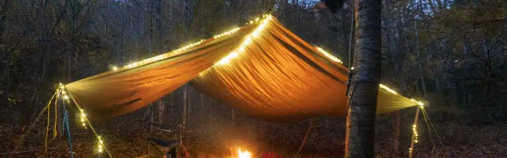 Survival Bushcraft setup in the Blue Ridge Mountains near Asheville. During autumn / fall season.